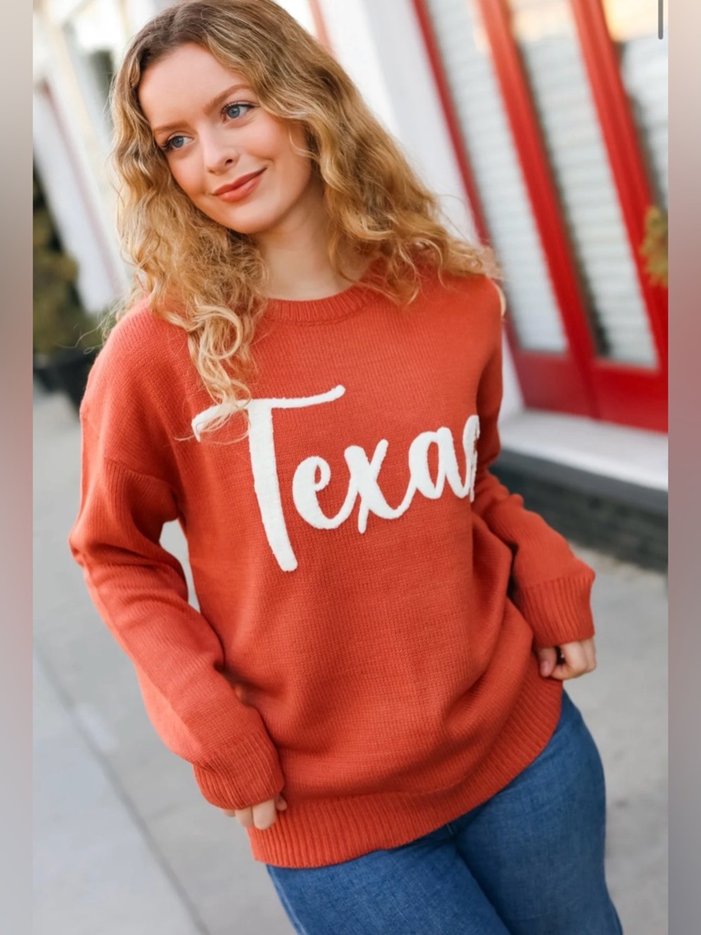 NEW [Haptics] "Texas" Game Day Burnt Orange Embroidery Sweater Women's Plus 3XL - Picture 5 of 6